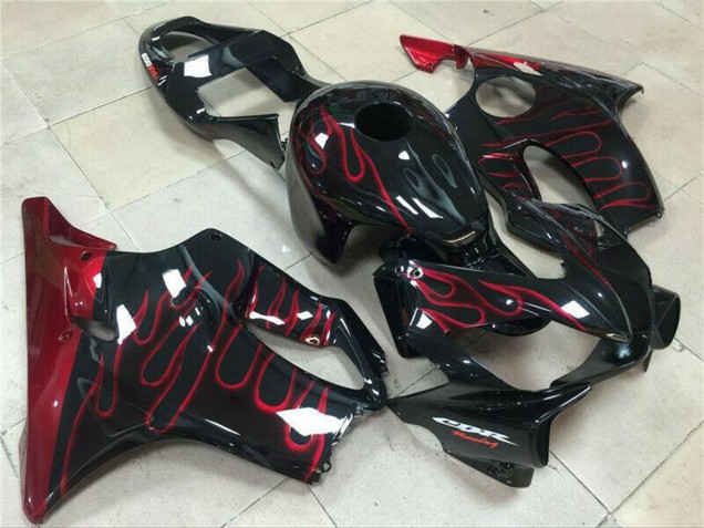Beste Honda CBR600 F4i Motorrad Verkleidung 2001-2003 - Glanzendes Schwarz Rot Flamme