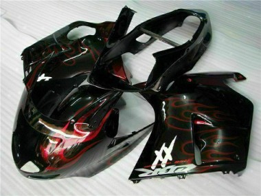 Beste Honda CBR1100XX Blackbird Motorrad Verkleidung 1996-2007 - Glanzendes Schwarz Rot Flamme