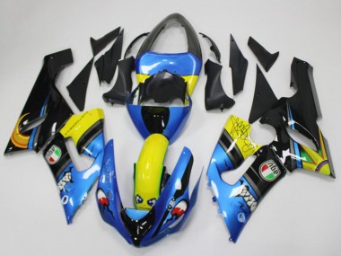 Beste Kawasaki ZX6R Motorrad Verkleidung 2005-2006 - Blau Gelb Schwarz Hai