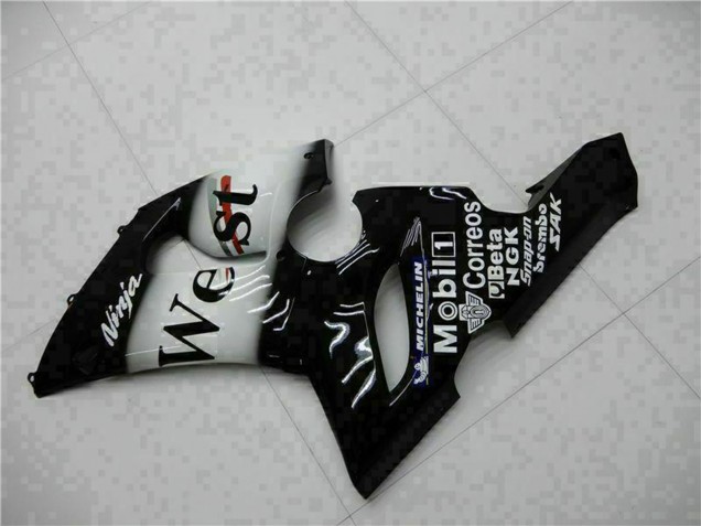 Beste Kawasaki ZX6R Motorrad Verkleidung 2005-2006 - Glanzendes Schwarz Weiss West