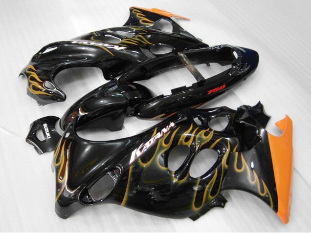 Beste Suzuki GSX600F/GSX750F Motorrad Verkleidung 2004-2006 - Glanzendes Schwarz Orange Flamme Katana