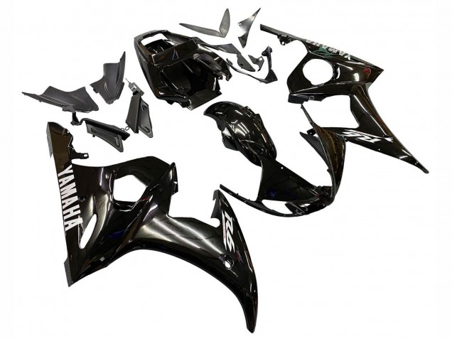 Beste Yamaha YZF R6S Motorrad Verkleidung 2006-2009 - Glanzendes Schwarz Weiss Aufkleber