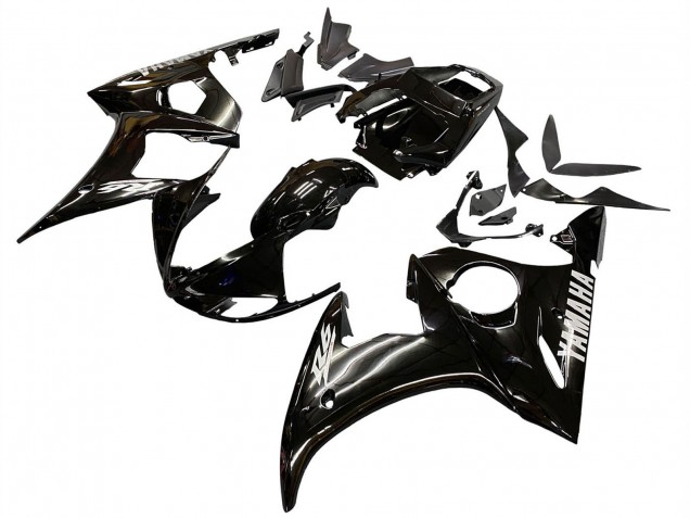 Beste Yamaha YZF R6S Motorrad Verkleidung 2006-2009 - Glanzendes Schwarz Weiss Aufkleber