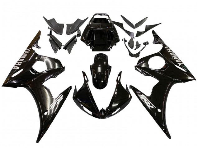 Beste Yamaha YZF R6S Motorrad Verkleidung 2006-2009 - Glanzendes Schwarz Weiss Aufkleber