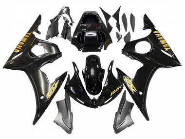 Beste Yamaha YZF R6S Motorrad Verkleidung 2006-2009 - Glanzendes Schwarz Gold Aufkleber