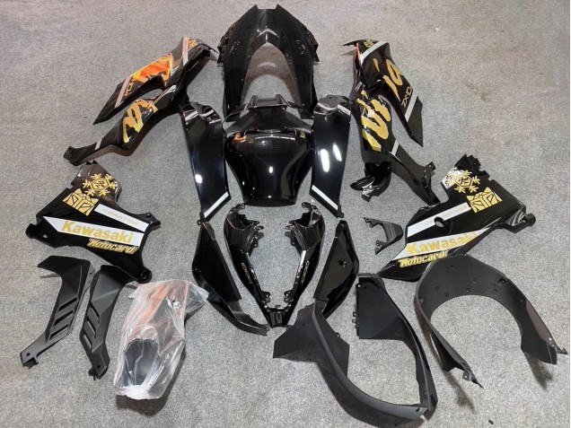 Beste Kawasaki ZX10R Motorrad Verkleidung 2021-2025 - Glanzendes Schwarz Gold Elf Schnee