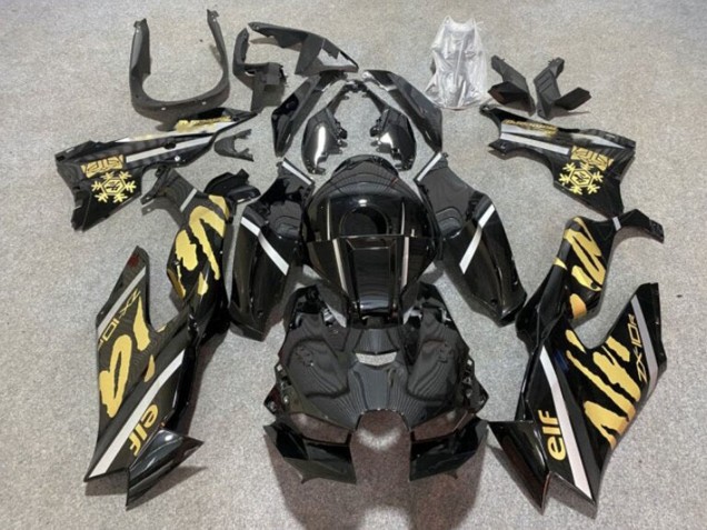 Beste Kawasaki ZX10R Motorrad Verkleidung 2021-2025 - Glanzendes Schwarz Gold Elf Schnee
