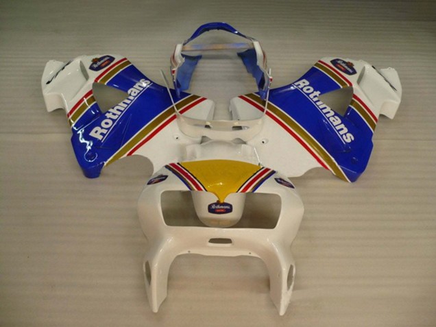 Beste Honda VFR 800 Motorrad Verkleidung 1998-2001 - Weiss Blau Gold Rothmans