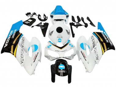 Beste Honda CBR1000RR Motorrad Verkleidung 2004-2005 - Weiss Hellblau Gelb Schwarz Konica Minolta