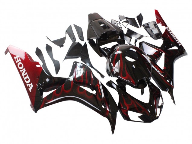 Beste Honda CBR1000RR Motorrad Verkleidung 2006-2007 - Glanzendes Schwarz Rot Flamme