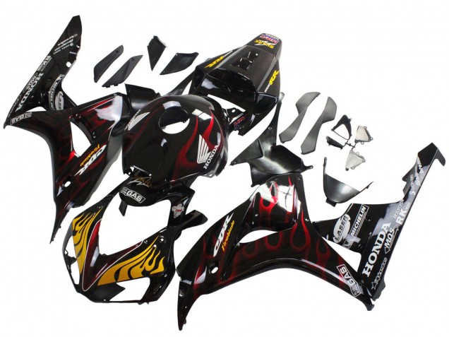 Beste Honda CBR1000RR Motorrad Verkleidung 2006-2007 - Glanzendes Schwarz Gelb Rot Flamme