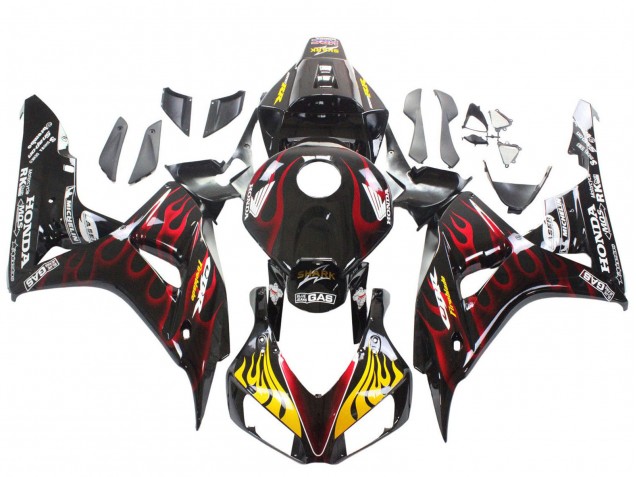 Beste Honda CBR1000RR Motorrad Verkleidung 2006-2007 - Glanzendes Schwarz Gelb Rot Flamme
