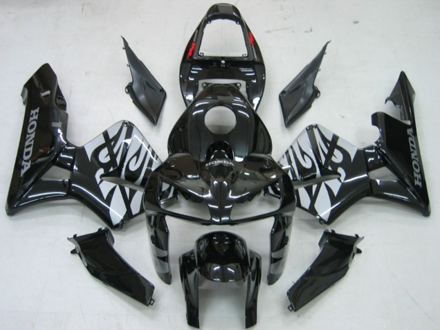 Beste Honda CBR600RR Motorrad Verkleidung 2005-2006 - Glanzendes Schwarz Grau Flamme