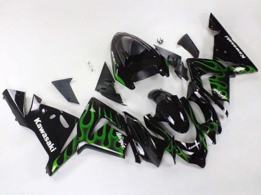 Beste Kawasaki ZX10R Motorrad Verkleidung 2004-2005 - Schwarz mit Gruner Flamme Ninja
