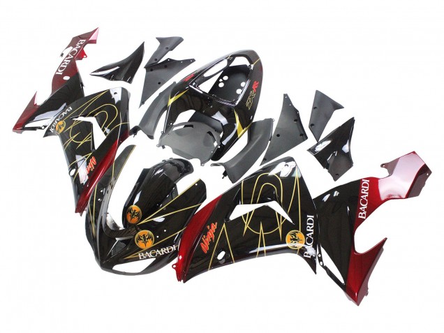 Beste Kawasaki ZX10R Motorrad Verkleidung 2006-2007 - Schwarz Rot Gold BACARDI