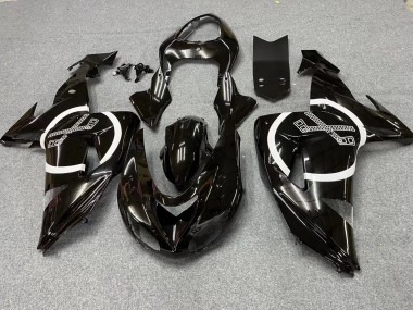 Beste Kawasaki ZX10R Motorrad Verkleidung 2006-2007 - Glanzendes Schwarz Weiss Kreis