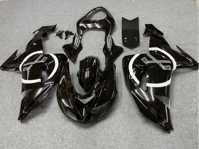 Beste Kawasaki ZX10R Motorrad Verkleidung 2006-2007 - Glanzendes Schwarz Weiss Kreis