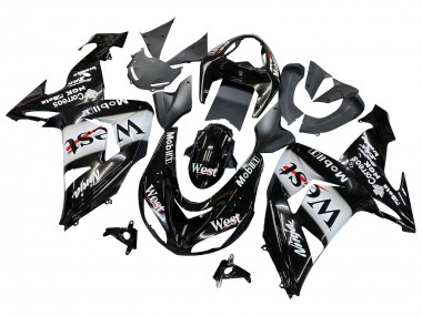 Beste Kawasaki ZX10R Motorrad Verkleidung 2006-2007 - Glanzendes Schwarz Weiss West