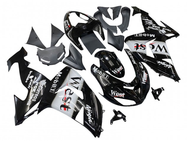 Beste Kawasaki ZX10R Motorrad Verkleidung 2006-2007 - Glanzendes Schwarz Weiss West