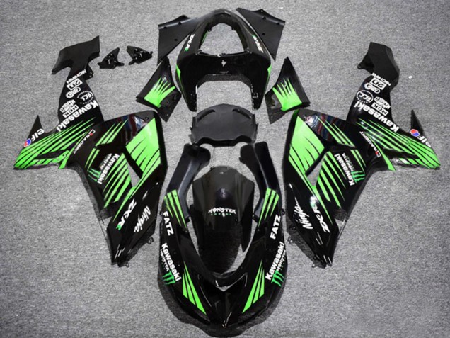 Beste Kawasaki ZX10R Motorrad Verkleidung 2006-2007 - Glanzendes Schwarz Grun