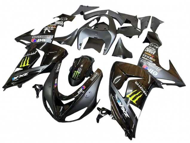 Beste Kawasaki ZX10R Motorrad Verkleidung 2006-2007 - Grau Gelb Glanzendes Schwarz Monster Elf