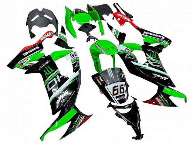 Beste Kawasaki ZX10R Motorrad Verkleidung 2008-2010 - Grun Weiss Rot Schwarz Monster Elf 66