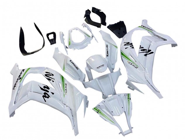 Beste Kawasaki ZX10R Motorrad Verkleidung 2011-2015 - Weiss Grun Streifen Schwarz Ninja