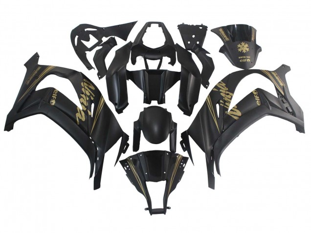 Beste Kawasaki ZX10R Motorrad Verkleidung 2011-2015 - Matt Schwarz Gold Schnee Elf