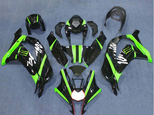 Beste Kawasaki ZX10R Motorrad Verkleidung 2016-2020 - Glanzendes Schwarz Grun Monster