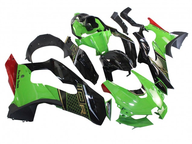 Beste Kawasaki ZX10R Motorrad Verkleidung 2021-2025 - Grun Schwarz Rot Bienenwabe