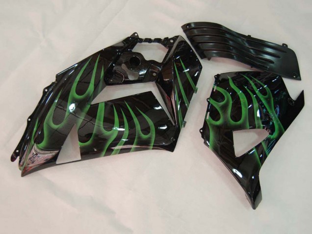 Beste Kawasaki ZX14R ZZR1400 Motorrad Verkleidung 2006-2011 - Glanzendes Schwarz Grun Flamme