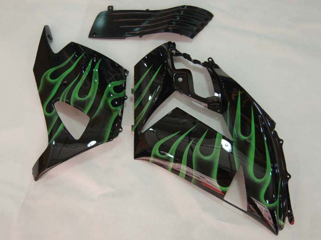 Beste Kawasaki ZX14R ZZR1400 Motorrad Verkleidung 2006-2011 - Glanzendes Schwarz Grun Flamme