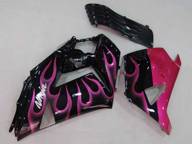 Beste Kawasaki ZX14R ZZR1400 Motorrad Verkleidung 2006-2011 - Glanzendes Schwarz Rot Rosa Flamme