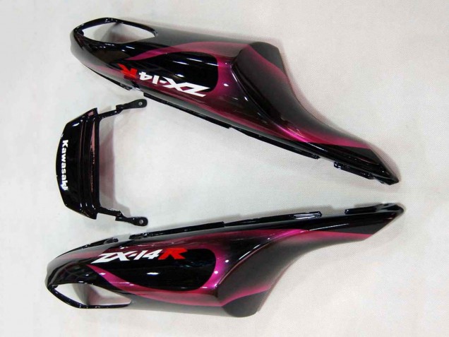 Beste Kawasaki ZX14R ZZR1400 Motorrad Verkleidung 2006-2011 - Glanzendes Schwarz Rot Rosa Flamme