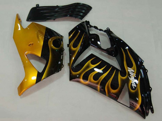 Beste Kawasaki ZX14R ZZR1400 Motorrad Verkleidung 2006-2011 - Glanzendes Schwarz Gold Flamme