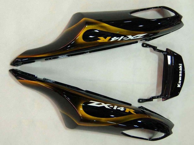 Beste Kawasaki ZX14R ZZR1400 Motorrad Verkleidung 2006-2011 - Glanzendes Schwarz Gold Flamme