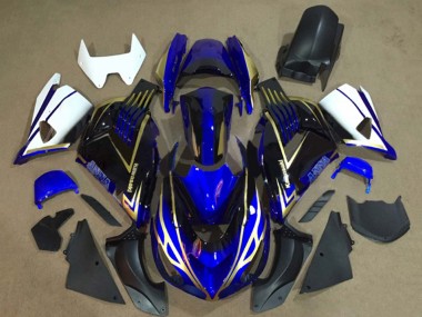 Beste Kawasaki ZX14R ZZR1400 Motorrad Verkleidung 2006-2011 - Weiss Blau Gold