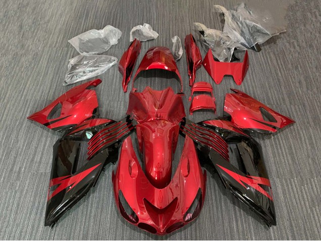 Beste Kawasaki ZX14R ZZR1400 Motorrad Verkleidung 2006-2011 - Rot Glanzendes Schwarz