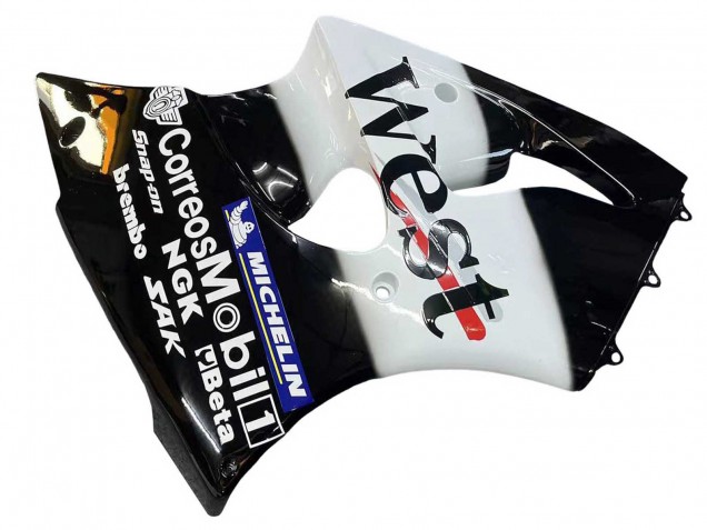 Beste Kawasaki ZX6R Motorrad Verkleidung 2000-2002 - Glanzendes Schwarz Weiss West Michelin
