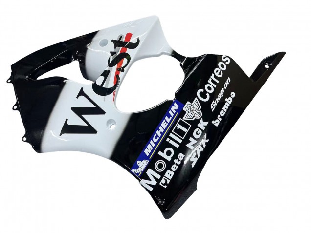 Beste Kawasaki ZX6R Motorrad Verkleidung 2000-2002 - Glanzendes Schwarz Weiss West Michelin