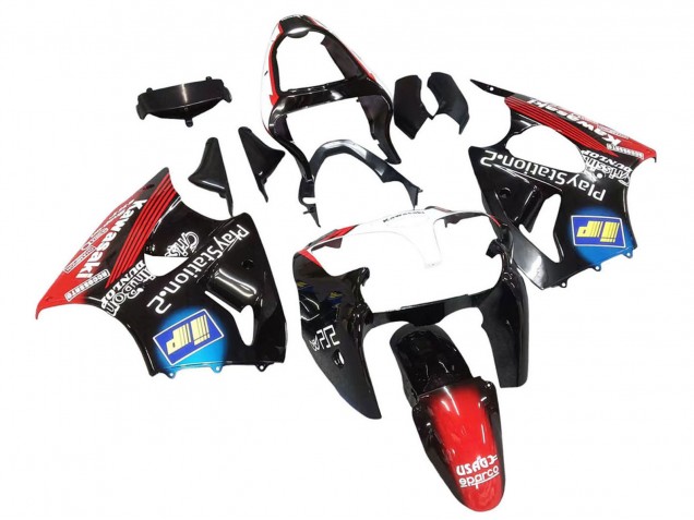 Beste Kawasaki ZX6R Motorrad Verkleidung 2000-2002 - Glanzendes Schwarz Rot Blau Rot PlayStation 2