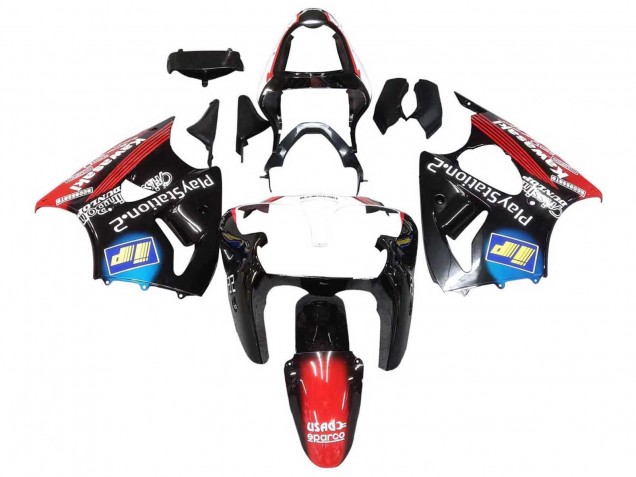 Beste Kawasaki ZX6R Motorrad Verkleidung 2000-2002 - Glanzendes Schwarz Rot Blau Rot PlayStation 2