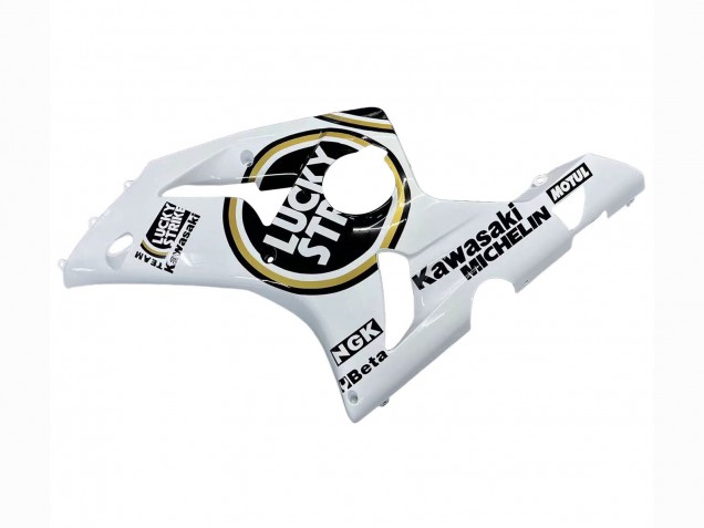 Beste Kawasaki ZX6R Motorrad Verkleidung 2003-2004 - Weiss Schwarz Motul Lucky Strike