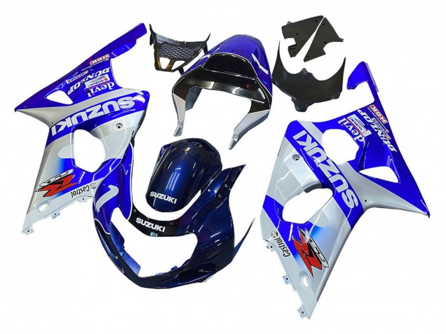 Beste Suzuki GSXR1000 Motorrad Verkleidung 2000-2002 - Blau Weiss Silber Castrol Dunlop