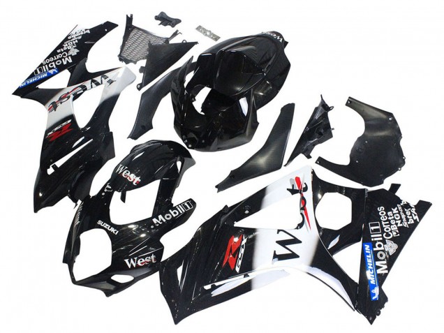 Beste Suzuki GSXR 1000 Motorrad Verkleidung 2007-2008 - Glanzendes Schwarz Weiss West