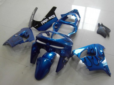Beste Kawasaki ZX9R Motorrad Verkleidung 1998-1999 - Blau Schwarz Flamme