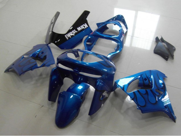 Beste Kawasaki ZX9R Motorrad Verkleidung 1998-1999 - Blau Schwarz Flamme