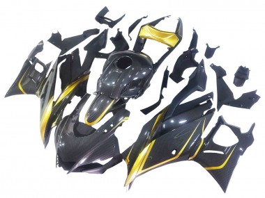 Beste Yamaha YZF R3/R25 Motorrad Verkleidung 2019-2021 - Gold Schwarz Carbonfaser