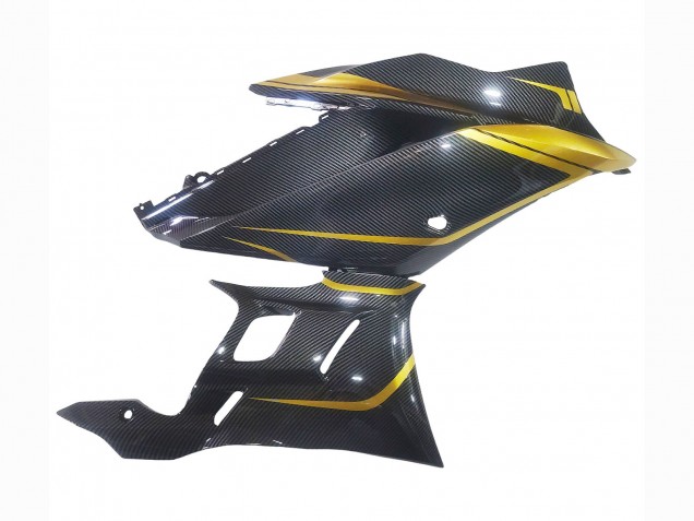 Beste Yamaha YZF R3/R25 Motorrad Verkleidung 2019-2021 - Gold Schwarz Carbonfaser