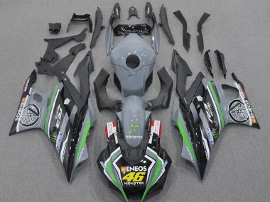 Beste Yamaha YZF R3/R25 Motorrad Verkleidung 2022-2024 - Nardo Grau Grun Schwarz Monster ENEOS 46